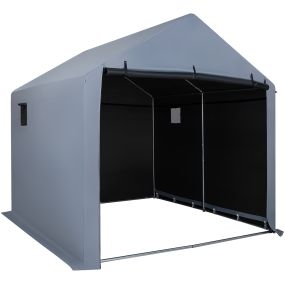 Refugio para Bicicletas de Gran Espacio Techo Puntiagudo con Ventanas Laterales Tela 420D Acero 210 x 238 x 211 cm Plateado