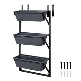 Macetero de Pared 3 Niveles Altura Ajustable Gran Capacidad Resistente Ahorra Espacio Fácil de Instalar para Balcón 54 x 25 x 96,5 cm Negro