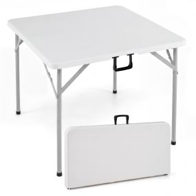 Mesa exterior plegable tipo maleta HDPE impermeable 86 x 86 x 75 cm blanco