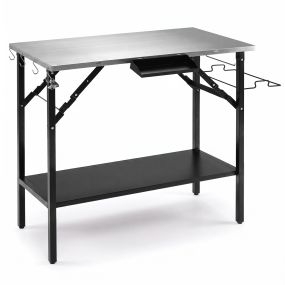 Mesa plegable de camping con estante inferior y encimera de acero inoxidable 109 x 55 x 83 cm negro y plateado