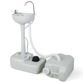 Lavabo portátil de pedal con depósitos de agua limpia y residual 50 x 34 x 102 cm gris para camping y obra