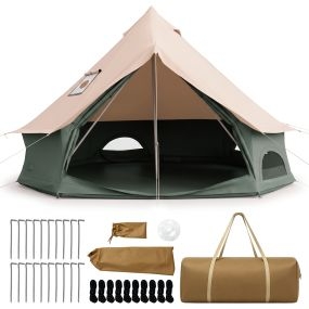 Tienda Yurta de Campaña con Cuerda Luminosa Bicolor Resistente al Agua para 2-4 Personas para Camping 310 x 200 cm Caqui y Ejército Verde