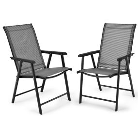 Set de 2 Sillas Plegable y Portátil Tejido Transpirable Elástico para Exterior Camping Playa Veranda Gris 68 x 59 x 93 cm
