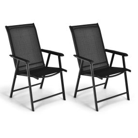 Set de 2 Sillas Plegables y Portátiles para Exterior Camping Playa Sillas para Veranda con Reposabrazos 68 x 59 x 94 cm Negro