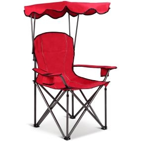 Silla de camping plegable con toldo, portavasos, carga 120 kg, 53,5 x 53,5 x 130 cm, rojo