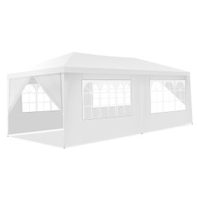 Toldo glorieta para barbacoa blanco 6 x 3 x 2,5 m con 4 cortinas laterales y 2 puertas con cremallera