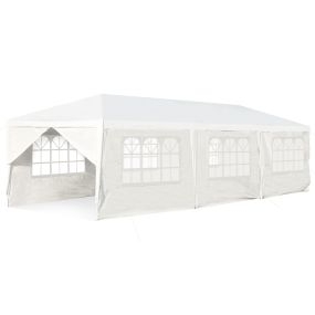 Toldo impermeable 3 x 9 m con 6 paneles laterales removibles y 2 puertas, blanco