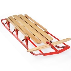 Trineo de Metal con Patines Trineo de Acero y Madera con Barra de Dirección para Deslizarse en Nieve para Adultos Niños 5+ Años Carga 150kg