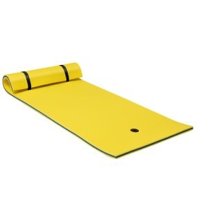 Colchoneta flotante de espuma enrollable con cojín para cabeza amarillo para piscina playa lago