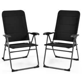 Juego de 2 Sillones Reclinables para Patio con 7 Posiciones de Respaldo Ajustables Acolchado Silla para Jardín Piscina Patio Playa Negro