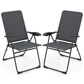 Juego de Sillas Plegables de 2 Piezas para Exteriores con Respaldo Ajustable Soporte Ergonómico y Cojín de Asiento Marco de Metal Gris