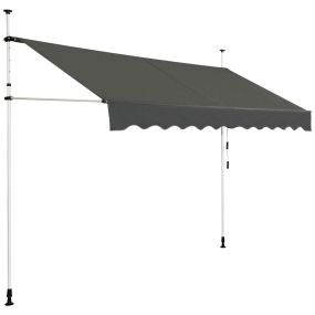 Toldo telescópico retráctil 300 x 120 cm gris resistente a rayos UV impermeable con manivela manual y altura regulable para ventana y balcón