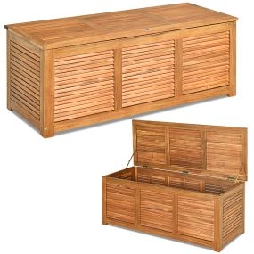 Caja de Almacenamiento de Madera Acacia Banco Contenedor para Cojines y Herramientas para Patio Exterior Natural 120,5 x 44,5 x 44,5 cm