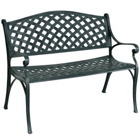 Banco de Jardín en Fundición de Aluminio con Reposabrazos Respaldo Diseño de Rejilla para Patio Pórtico Balcón Césped Verde Antiguo