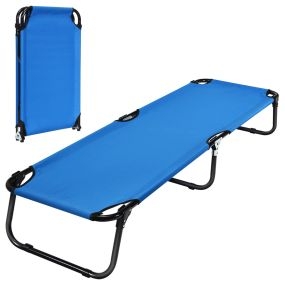 Cama de camping plegable portátil de tela y metal azul 191 x 56 x 31 cm