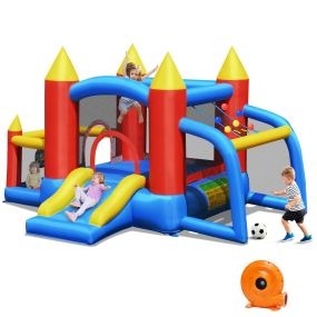 Casa Inflable con Soplador Castillo Hinchable para Niños con Tobogán Pelotas Puerta de Fútbol Exterior 350 x 275 x 196 cm