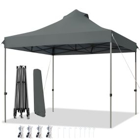Carpa desplegable 3 x 3 m con dosel, impermeable, bolsa de transporte, ruedas, 3 alturas, gris