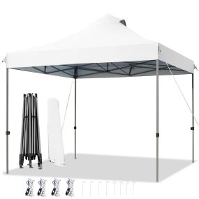 Carpa desplegable 3 x 3 m con dosel, impermeable, bolsa de transporte, ruedas y 3 alturas, blanca