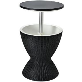 Hielera 30 L para patio mesa baja de bar imitación ratán negro Φ 48,5 x 57,5 cm