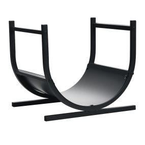Estante para Leña de Metal Forma de U Porta Leña con Base Estable y Caja de Transporte Stand para Leña Negro