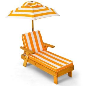Sillón Reclinable de Exterior para Niños con Sombrilla Desmontable y Regulable en Tensión para Patio 92 x 49 x 106 cm
