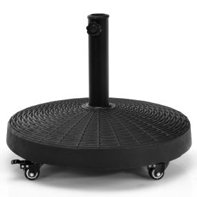 Base de Sombrilla de 43,5 cm de Resina Carga 23 kg con Ruedas Bloqueables Orificio de Poste Ajustable Resistencia Clima Diseño de Ratán