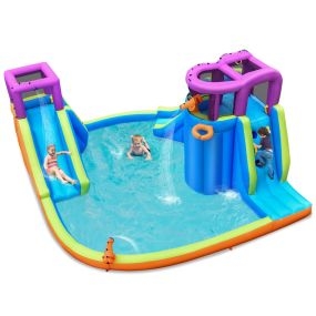 Parque Acuático Inflable para Niños Doble Tobogán de Agua con 4 Rociadores Piscina Salpicante Sin Soplador