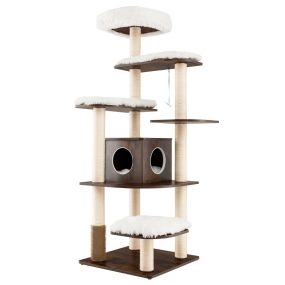 Árbol para gatos 179 cm multinivel con casita, rascador, plataformas y cuerdas de sisal marrón