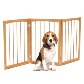 Barrera para Perros de Madera de Abeto con Rotación de 180° Barrera Plegable de 3 Paneles para Perros Pequeños y Medianos Natural