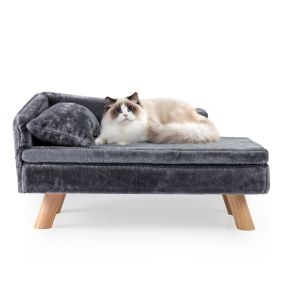Cama sofá elevada para mascotas con cojín y almohada removibles, patas de madera, gris oscuro