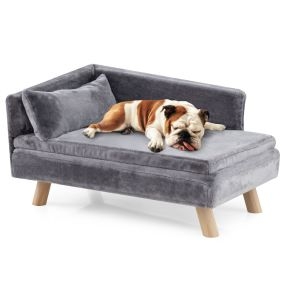 Cama sofá elevada para mascotas con cojín y almohada removibles, patas de madera, gris oscuro