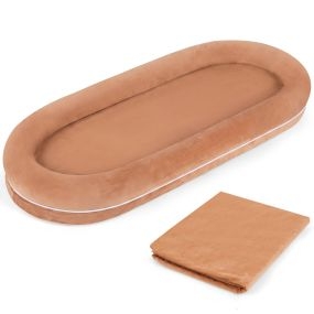 Cama compartida para personas y mascotas con manta, bordes desmontables, base antideslizante, espuma suave, 185 x 78 x 21 cm, marrón