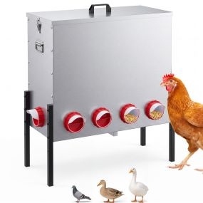 Comedero para Gallinas de 10 Bocas Resistente con Sellado Impermeable y Altura Ajustable para Granjas Amplias 70 x 30 x 64–76 cm Plateado