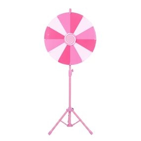 Ruleta de premios con trípode metálico, altura regulable 60 cm, diámetro 111-147 cm, borrable, rosa, con bolsa portátil