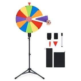 Ruleta de premios con trípode metálico altura regulable 60 cm diámetro 134 a 171 cm 12 espacios borrable multicolor con bolsa portátil