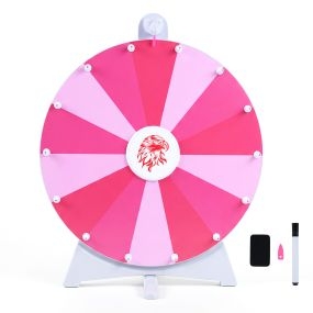 Ruleta de premios de sobremesa 50 x 31,5 x 60,5 cm acrílico borrable 14 espacios soporte estable rosa y blanco