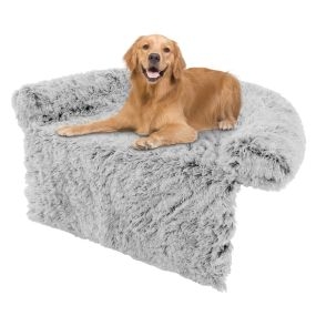 Cama Funda De Peluche Para Perros Antideslizante Con Funda Extraíble Lavable Cuello Acolchado Suave-Blanco-L