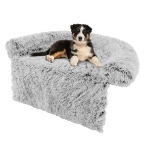 Cama Funda De Peluche Para Perros Antideslizante Con Funda Extraíble Lavable Cuello Acolchado Suave-Blanco-M