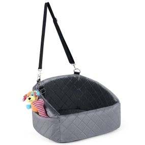 Asiento de coche para perros con correa, bolsillos, base antideslizante y funda lavable, gris 50 x 46 x 30 cm