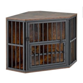 Jaula para Perros de Madera y Metal con Encimera Resistente y Gran Capacidad de Carga para Uso Interior 90 x 55 x 60 cm Marrón Rústico