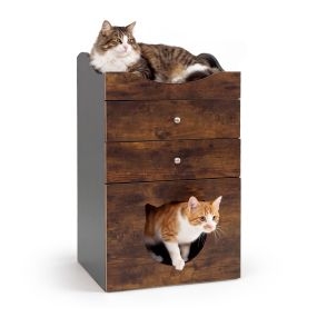 Mueble Arenero para Gatos con 2 Cajones Cojín Suave Grueso Diseño Industrial Antideslizante Fácil de Limpiar 53 x 41,5 x 90,5 cm Marrón
