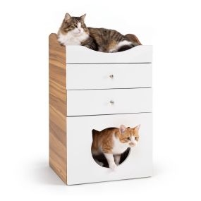 Mueble Arenero para Gatos con 2 Cajones Cojín Acolchado Diseño de Contraste Bordes Suaves Base Antideslizante 53 x 41,5 x 90,5 cm Blanco