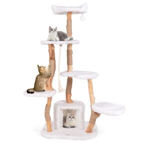 Árbol para gatos de madera sólida 168 cm torre con perchero 6 capas blanco