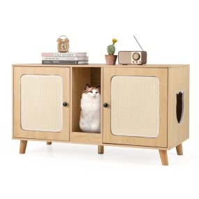 Gabinete para caja de arena y casa de gatos con tabla de rascar 108 x 50 x 60 cm natural