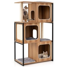 Juego de 2 muebles para mascotas árbol para gatos con 3 casas y cama elevada con cojín