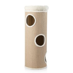 Casa para gatos de 4 niveles con cueva, cama de percha removible y tablero rascador de sisal, 43 x 113 cm, caqui