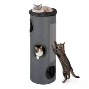 Torre para gatos de sisal desmontable con múltiples agujeros 43 x 43 x 113 cm gris oscuro