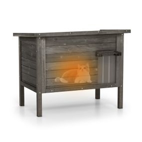 Casa para Gatos de Exterior de Madera de Abeto de Caseta para Gatos Aislada con Techo Inclinado de Asfalto 88 x 55 x 71 cm Negro