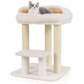 Árbol para gatos con cama acolchada, plataforma de salto y postes rascadores de sisal 47,5 x 47,5 x 61 cm blanco