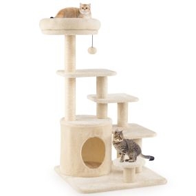 Árbol para gatos adultos torre multinivel con condominio cama acolchada y poste rascador beige